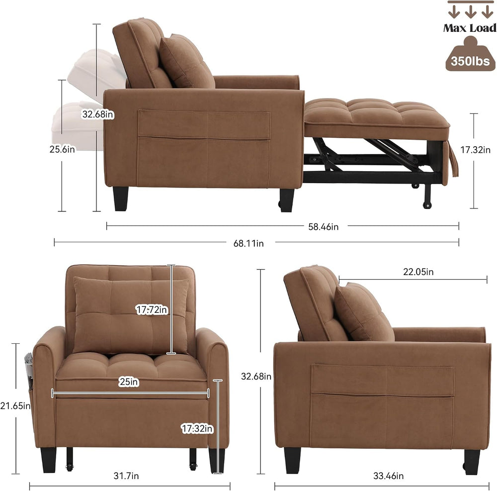 Convertible Sleeper Chair, 3 in 1 Sleeper Chair Bed Pull Out Sofa Bed Chairs,...