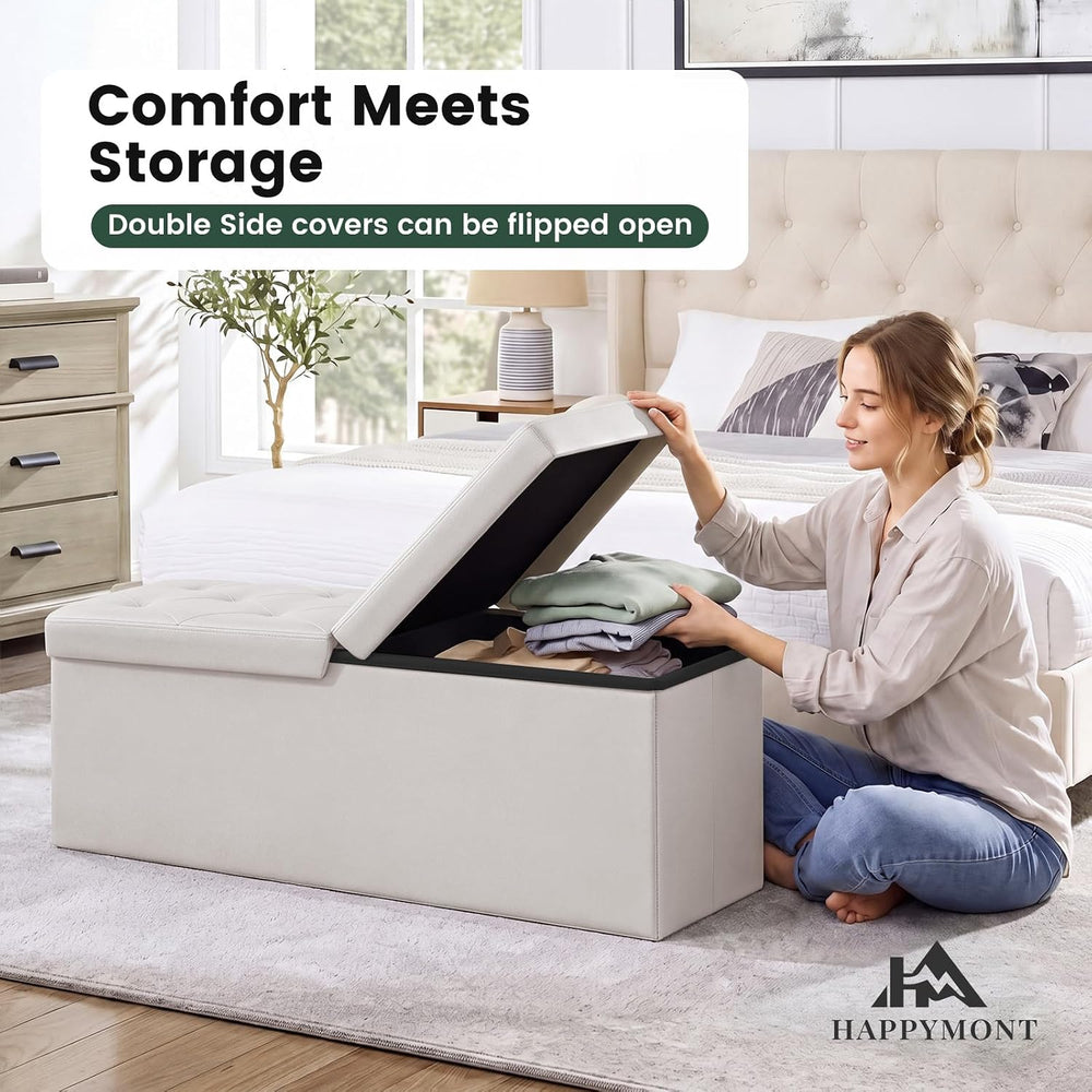 43 Inches Folding Storage Ottoman Bench with Flipping Lid