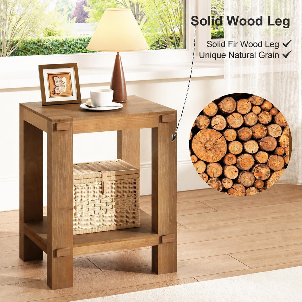 Set of 2 Wood End Tables with 2-Tier Storage Shelf