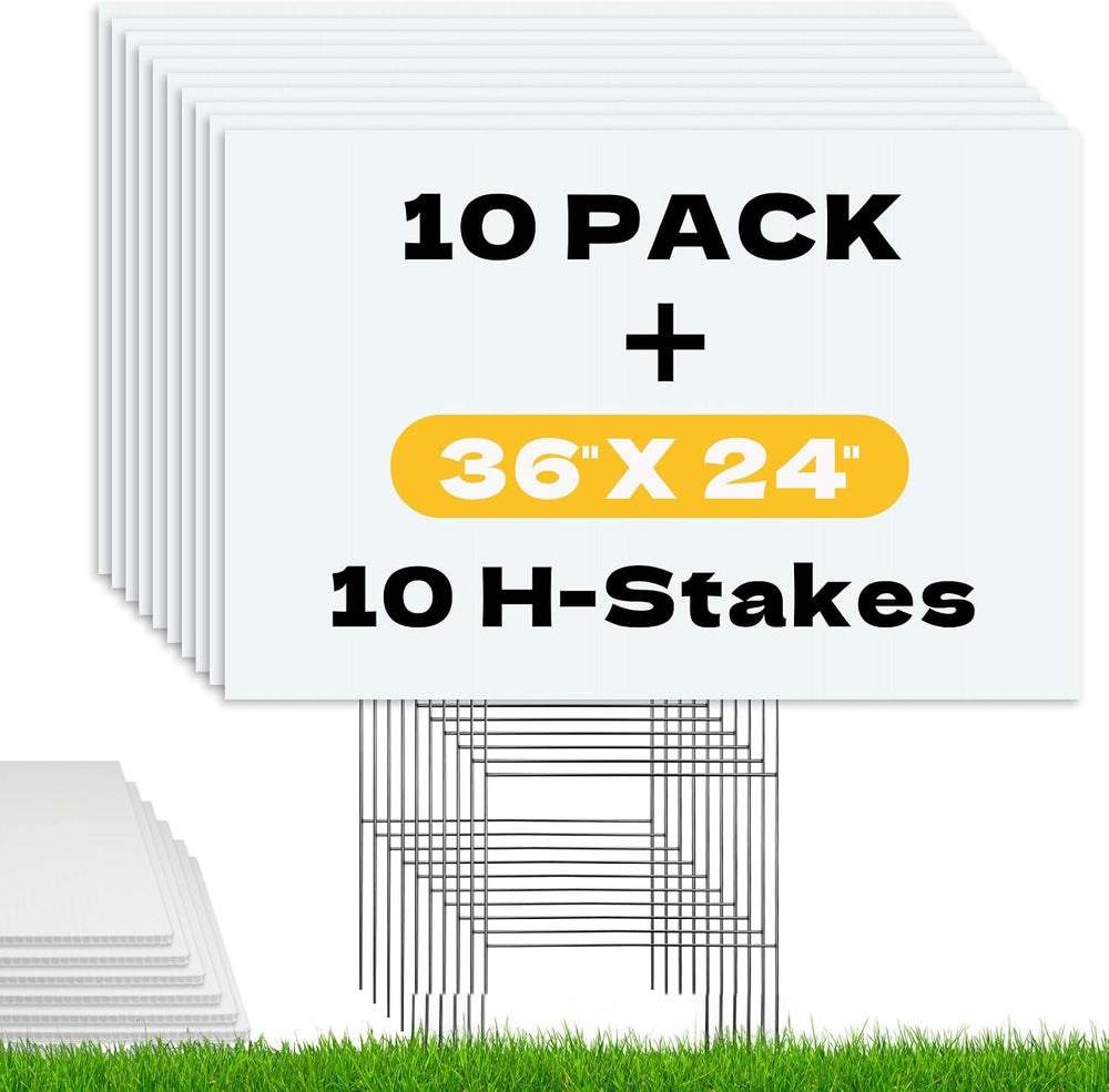 10 Pack Large Blank Yard Signs with Stakes 24x36 Inch, 4mm Thick Corrugated P...