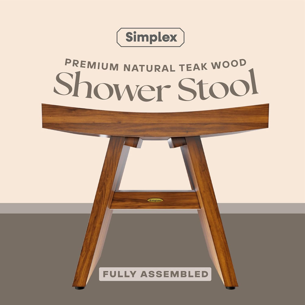 SIMPLEX 18 Inch Solid Teak Shower Stool, Indoor or Outdoor