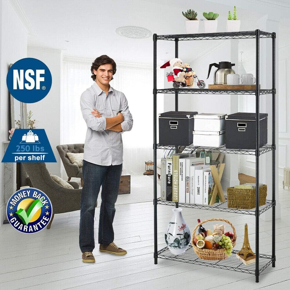 BestOffice | 5-Tier Wire Shelf | 36" x 14" x 72" | Black