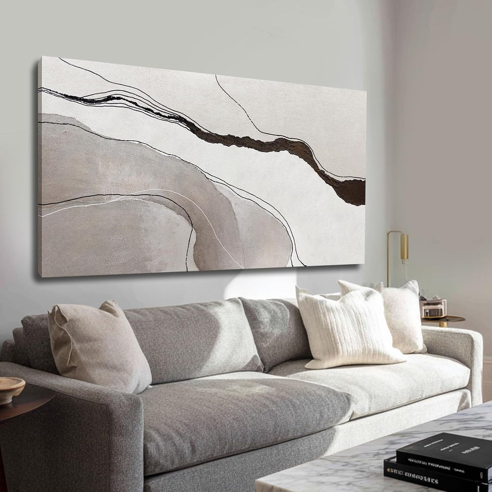 YLLTIEM Beige Gray Abstract Wall Art Canvas Print Modern Minimalist for Livin...