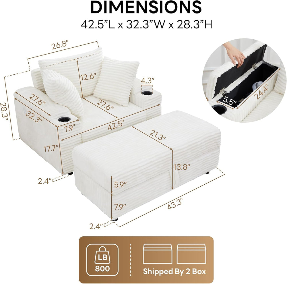 LIKIMIO Oversized Chaise Lounge Chair Indoor,Sturdy Solid Wood Frame