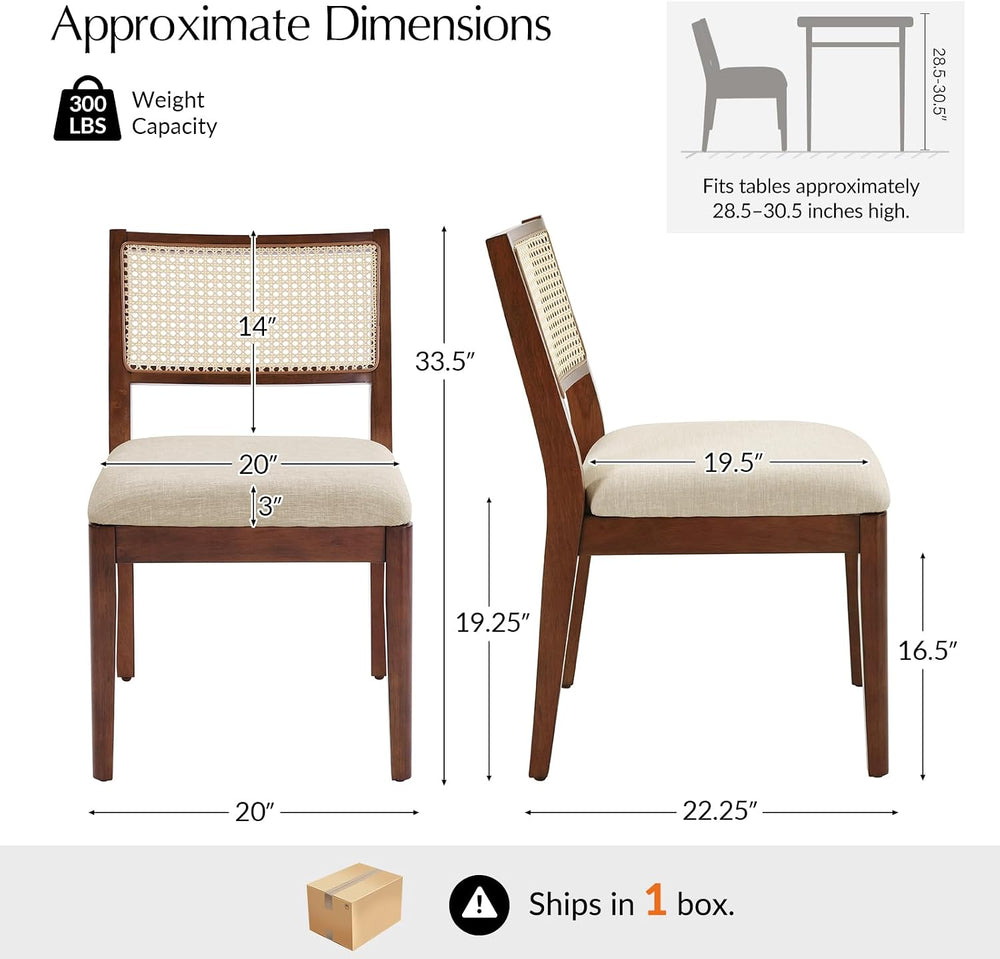 HULALA HOME Rattan Dining Chairs Set of 2, French Solid Wood Kitchen Dining R...