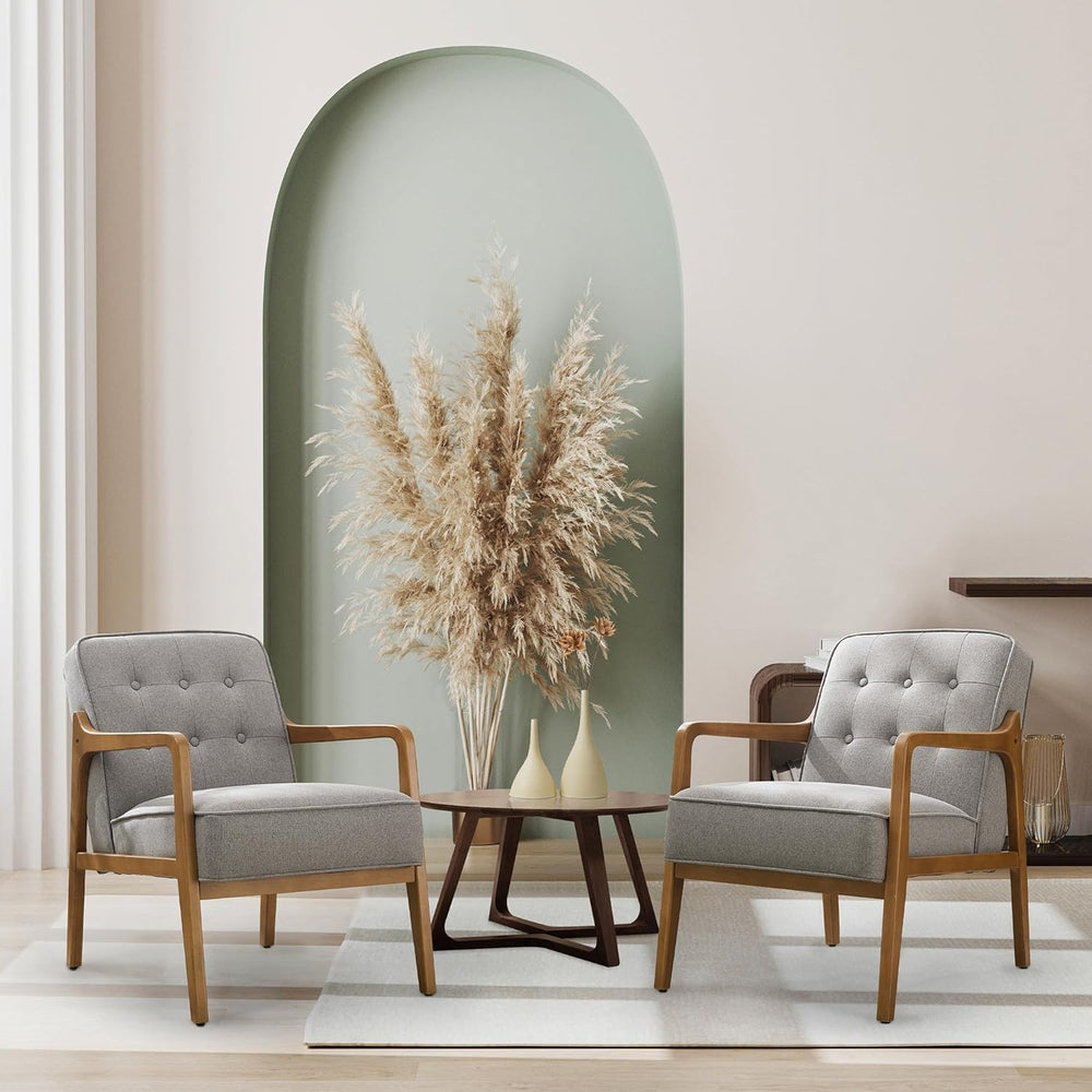 SOFTHION Linen Mid Century Modern Chair with Solid Wood Frame 2-Pack, Grey