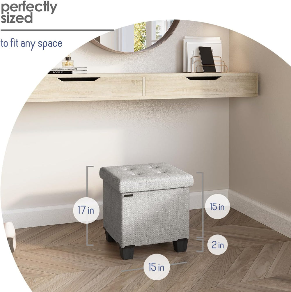 Storage Ottoman Cube with Small Bin, 15-in Square Ottoman with Storage for Li...