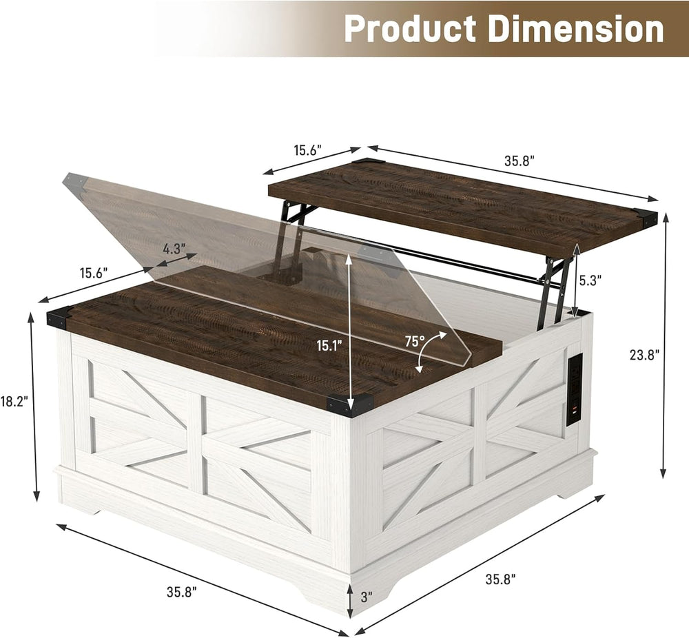 Hlivelood 36" Farmhouse Movable Lift Top Coffee Table with Storage and P...