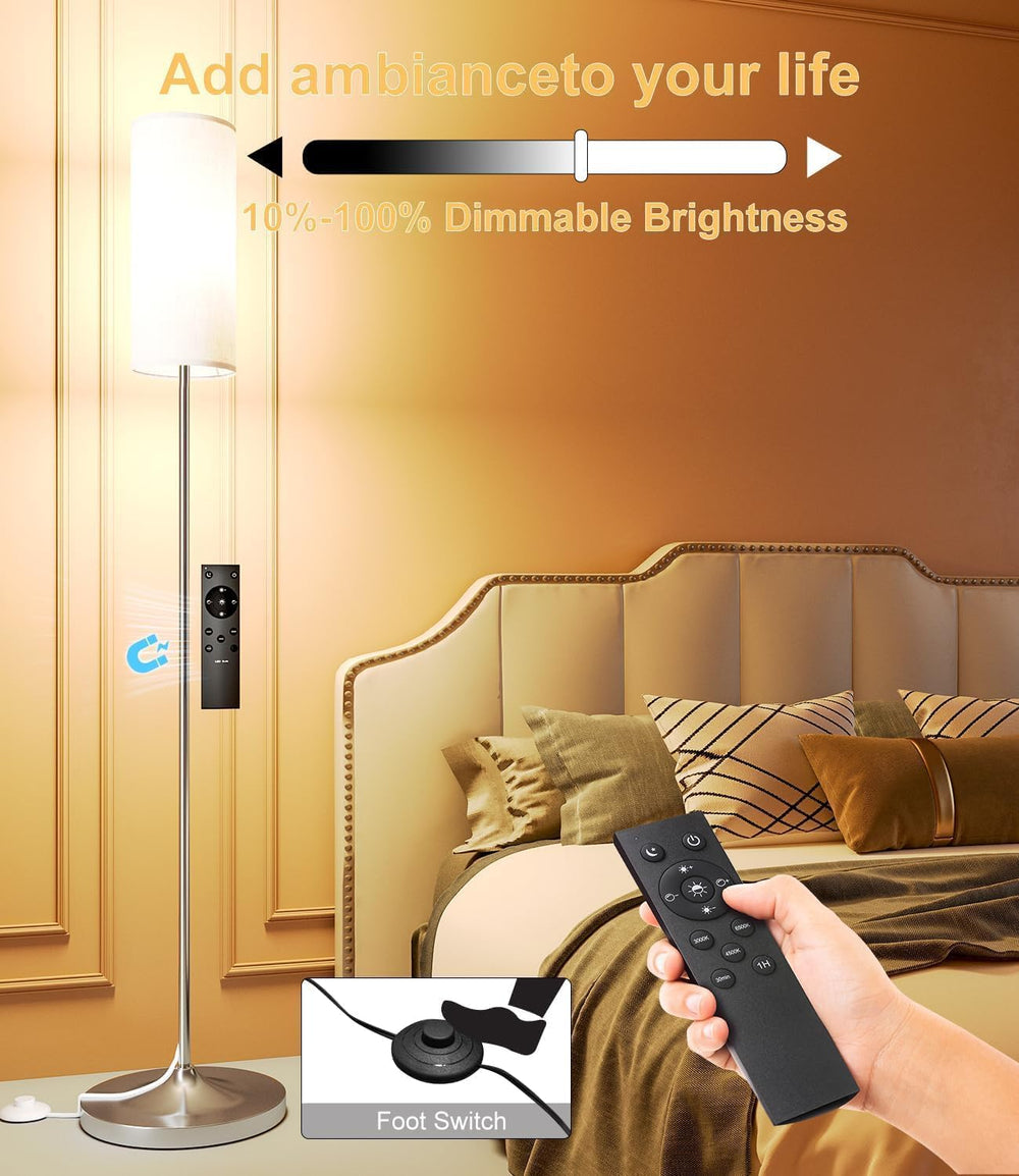USTO Dimmable Floor Standing Lamp,12W Led Bulb with Remote,Silver