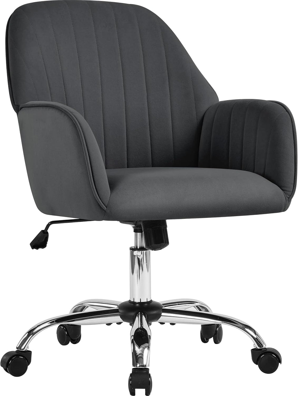 Yaheetech Velvet Office Desk Chair Channel-Tufted Swivel Seat, Dark Gray