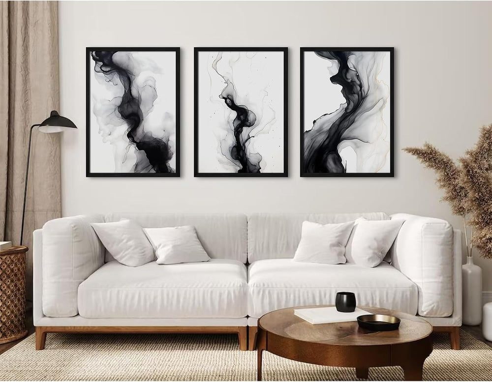 Black White Abstract Wall Art Decor Set of 3 Modern Wall Art Minimalist Canva...