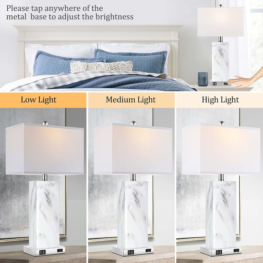 Touch Control Table Lamps Set of 2, Modern Ceramic Bedside Lamp with 2 USB Po...