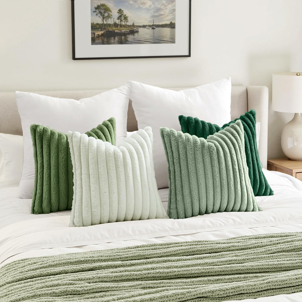 MIULEE Faux Fur Plush Decorative Throw Pillow Covers 20x20, Green