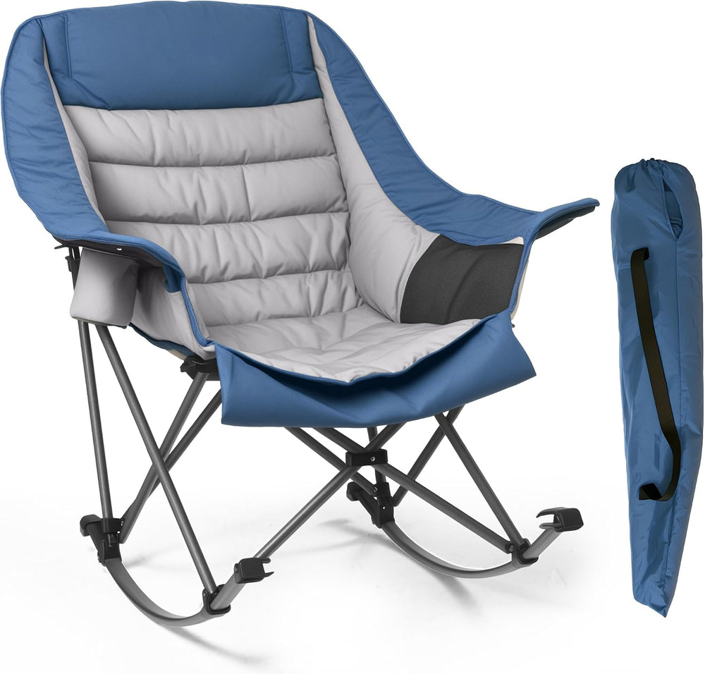 Oversized Heavy Duty Camping Rocking Chair 400lbs, Padded Folding Lawn Rocker...