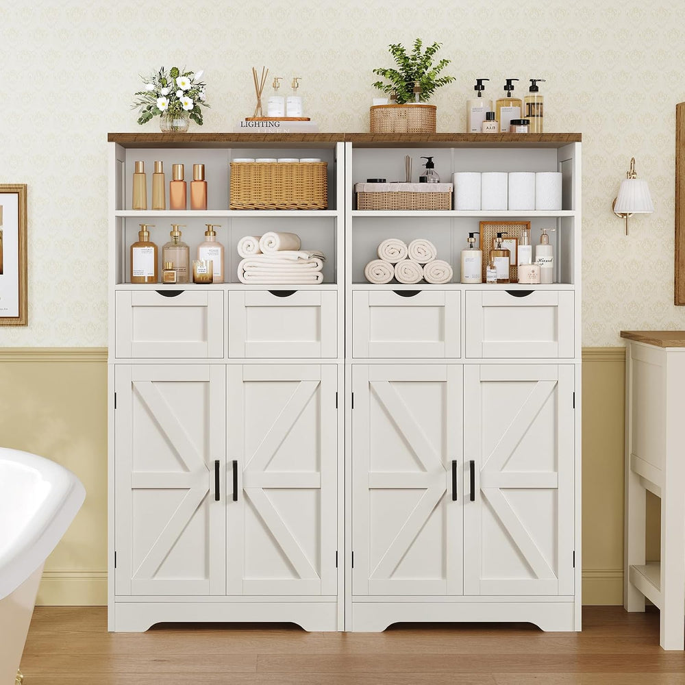 TEENFON Storage Cabinet with Doors & 2 Drawers, Kitchen Cabinet with Adju...