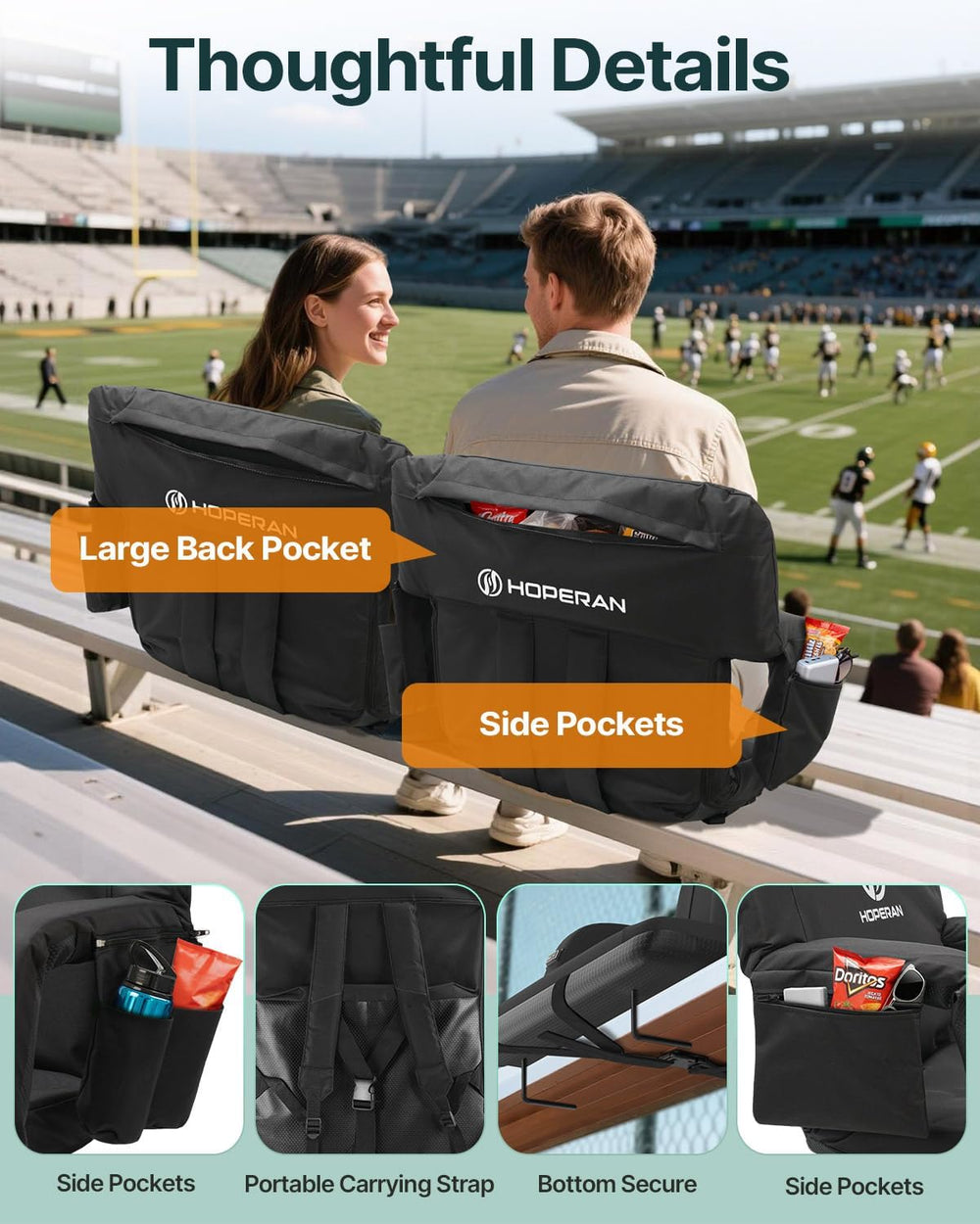 HOPERAN Massage Heated Stadium Seats for Bleachers, Dual Control, Portable