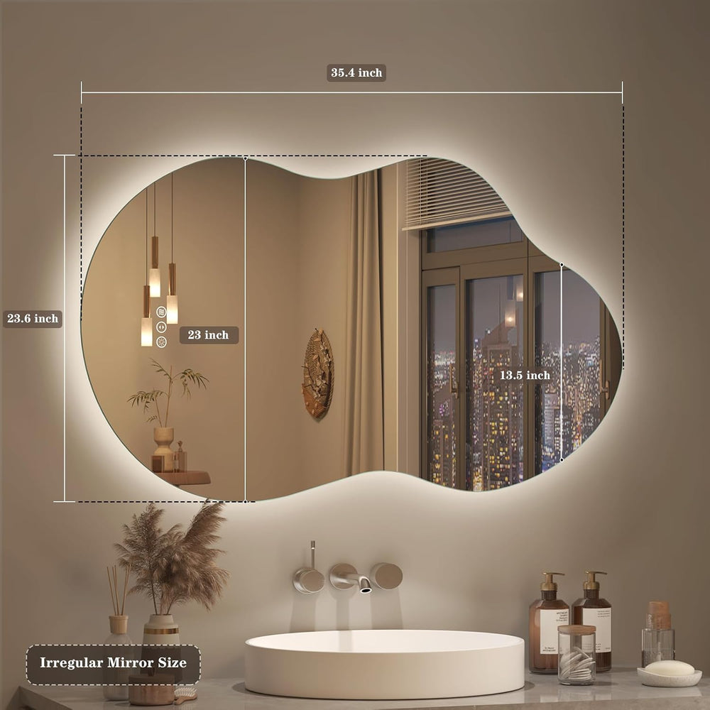SMIROR 24x36 Irregular Backlit Led Lighted Bathroom Vanity Mirror
