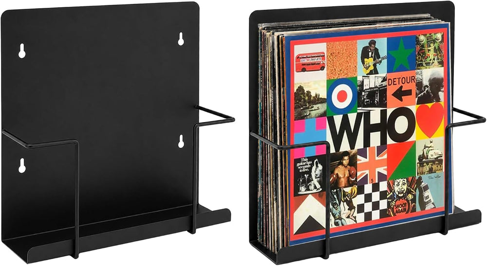 Vinyl Record Holder Wall Mount, 2 Pack Metal LP Storage Display Rack, Black