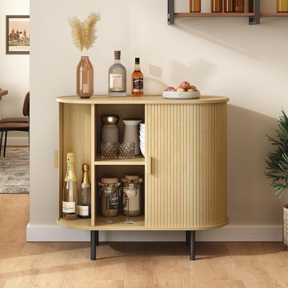 ONBRILL 31.5" Sideboard Buffet Cabinet, Sliding Door/Adjustable Shelf Oak
