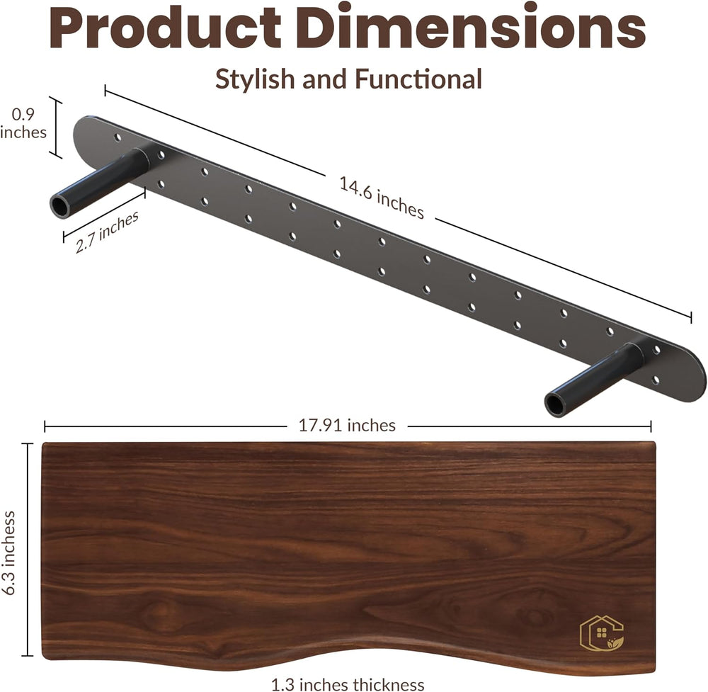 Live Edge Floating Wall Shelf – Solid Wood for Farmhouse, Modern, or Rustic H...
