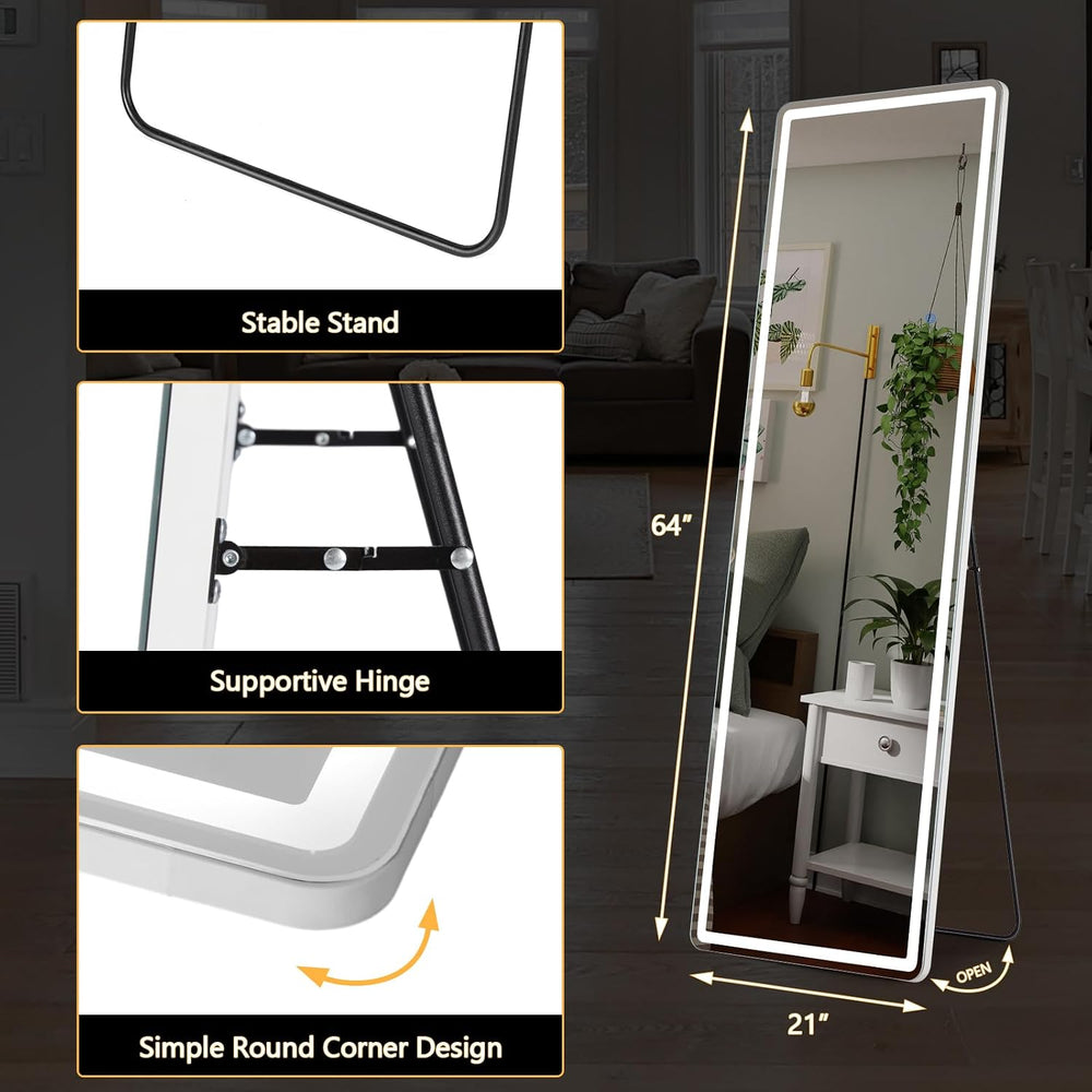 Sweetcrispy LED Full Length Floor Mirror, 65"x21" Lighted Full Body...