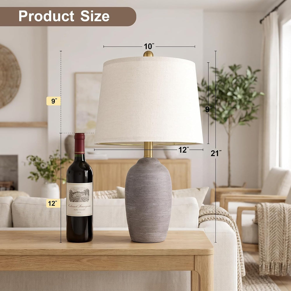 USumkky 21" Vintage Ceramic Table Lamps Set of 2 for Bedroom Rustic Gray