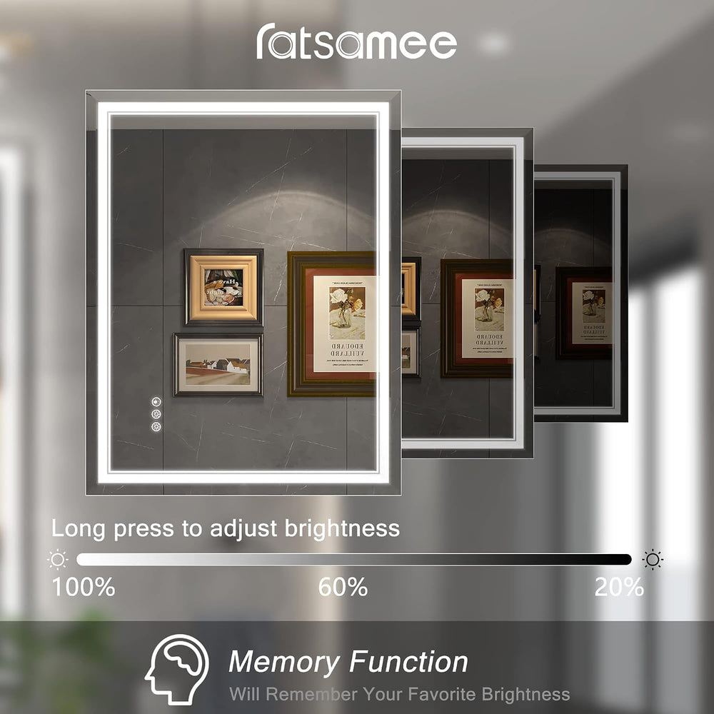 Ratsamee 28x36 LED Bathroom Mirror with Lights, Backlit+Front Lit, Anti-Fog
