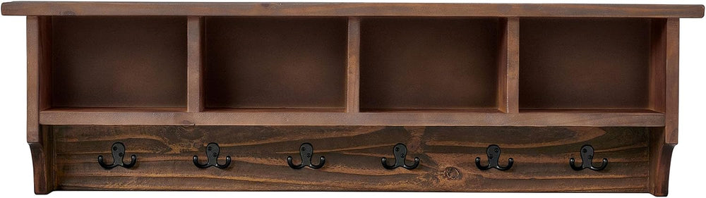 Pomona Solid Wood Entryway Coat Rack with Cubbies, Rustic Brown, 48”