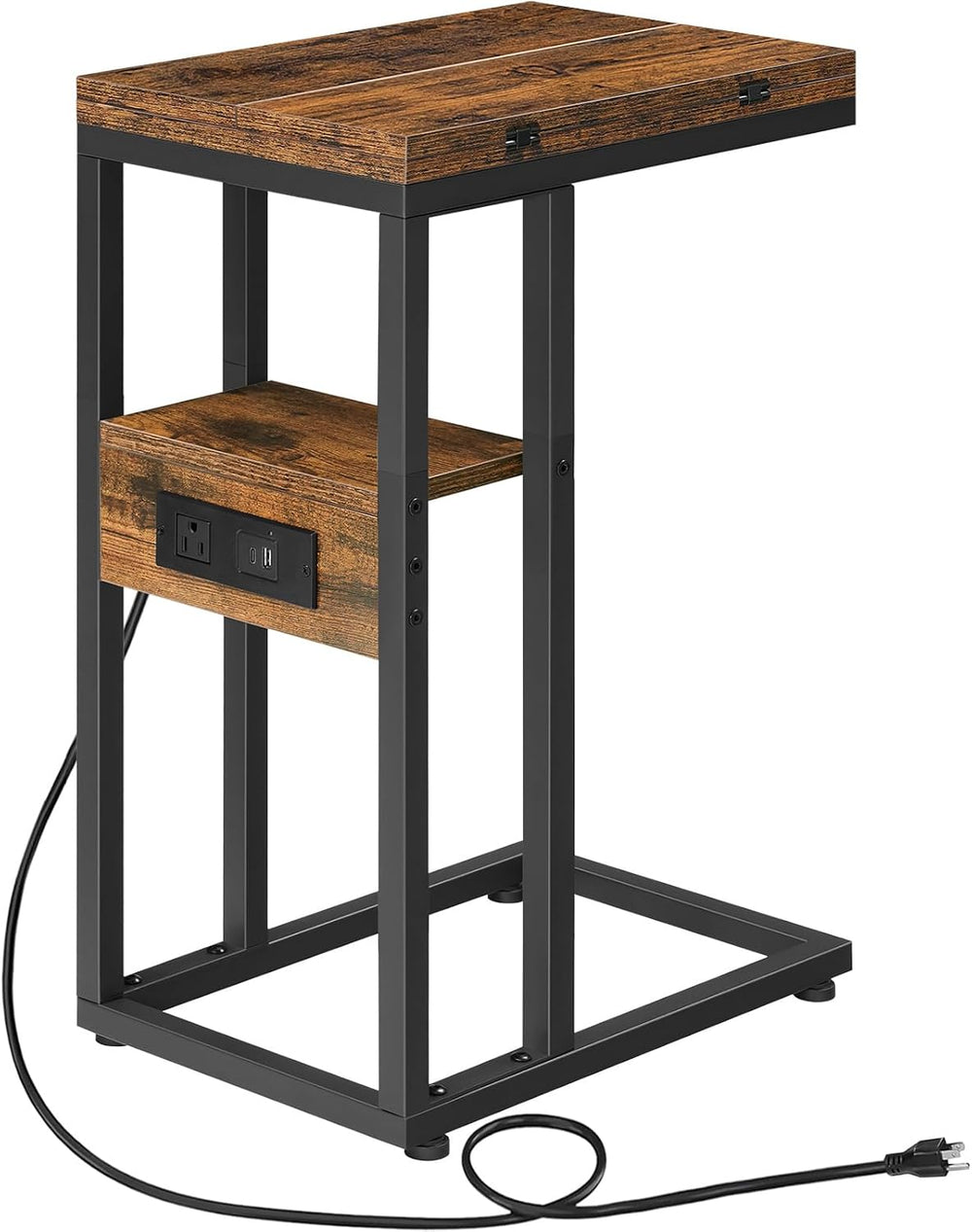 HOOBRO Foldable C Shaped End Table, Side Table with Charging Station