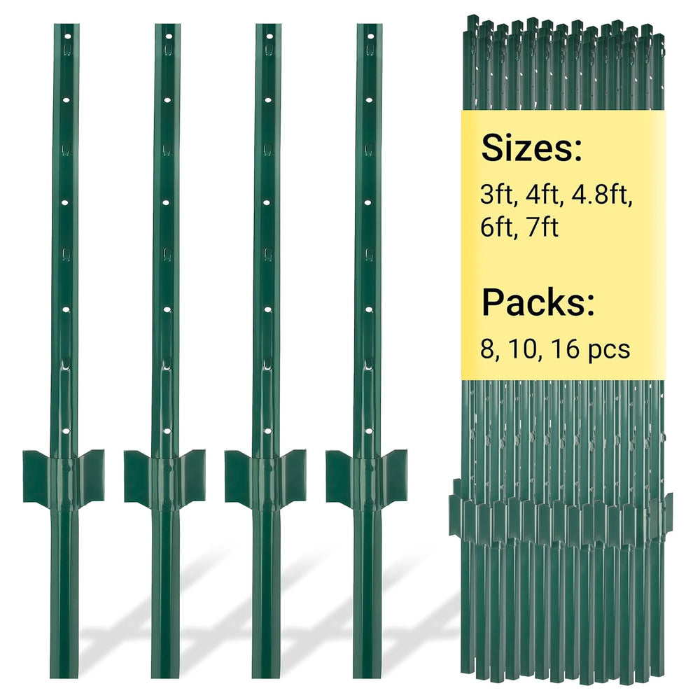 Metal Fence Posts 4 FT, 10 Packs Green Heavy Duty U Posts