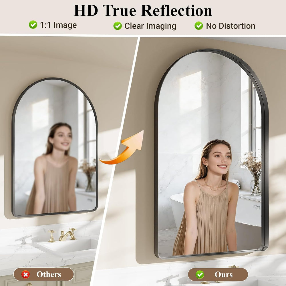 48"x30" Black Arched Mirror, Arched Wall Mirror with Metal Frame, W...