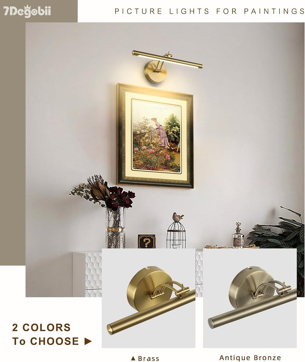 Picture Light Dimmable Hard Wired 15.75 Inch Adjustable Swing Arm Brass Wall ...