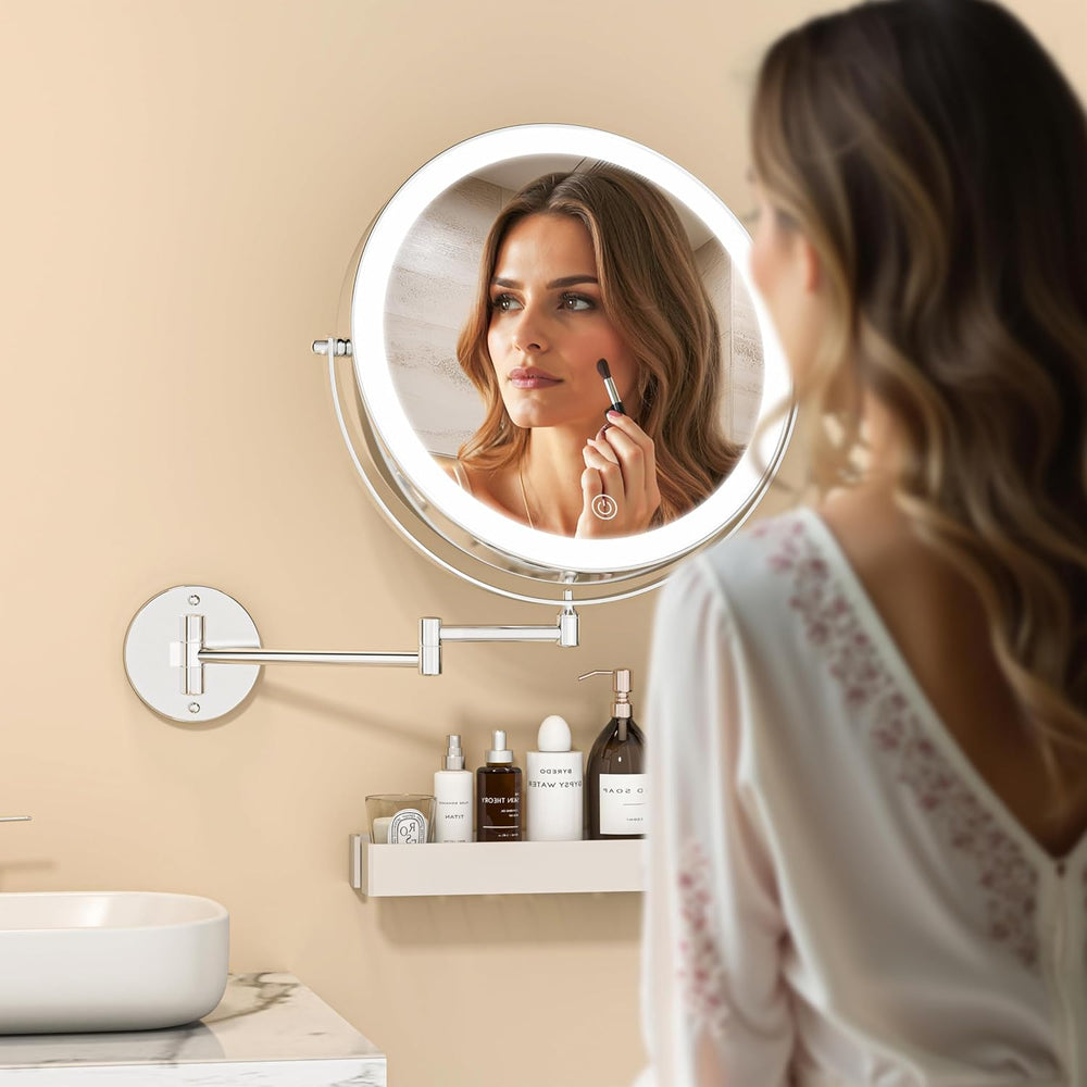 Wall Mounted Lighted Makeup Mirror with Extended Arm for Bathroom