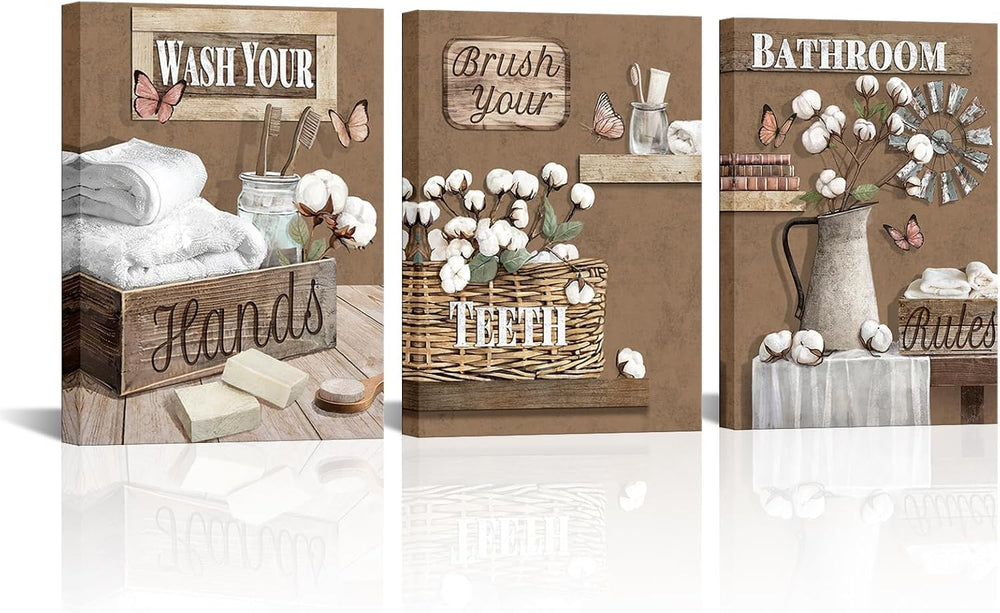 LoveHouse Rustic Bathroom Wall Art Farmhouse Decor Painting(Brown)