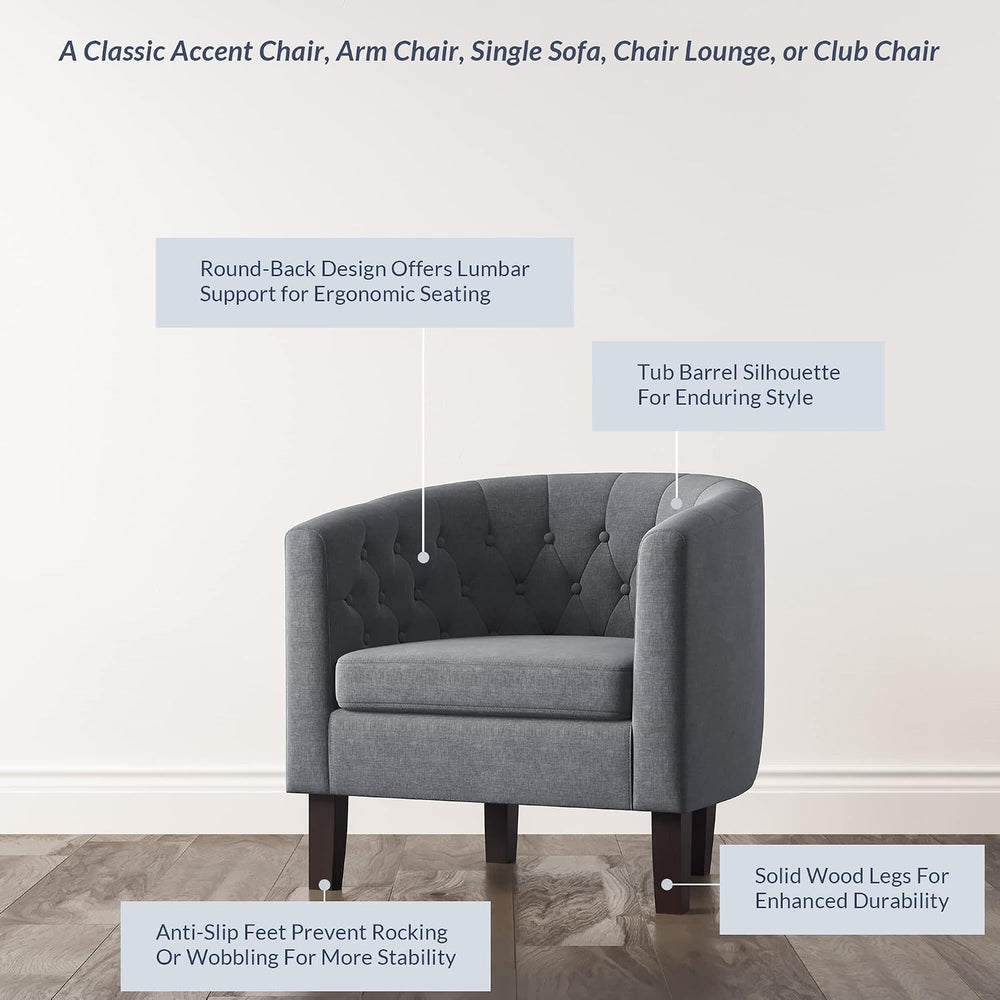 BELLEZE Accent Barrel Arm Chair, Set of 2 Modern Comfy Upholstered Tufted Clu...