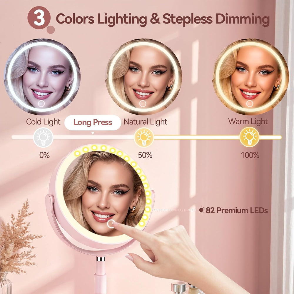 20X Magnifying Mirror with Lights and Storage, Double Sided Vanity Mirror
