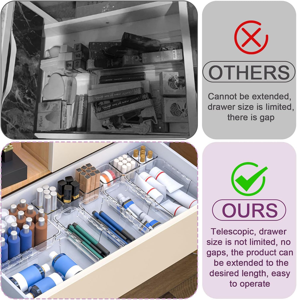 14 Pcs Adjustable Drawer Organizer, Clear Drawer Organizer Expendable