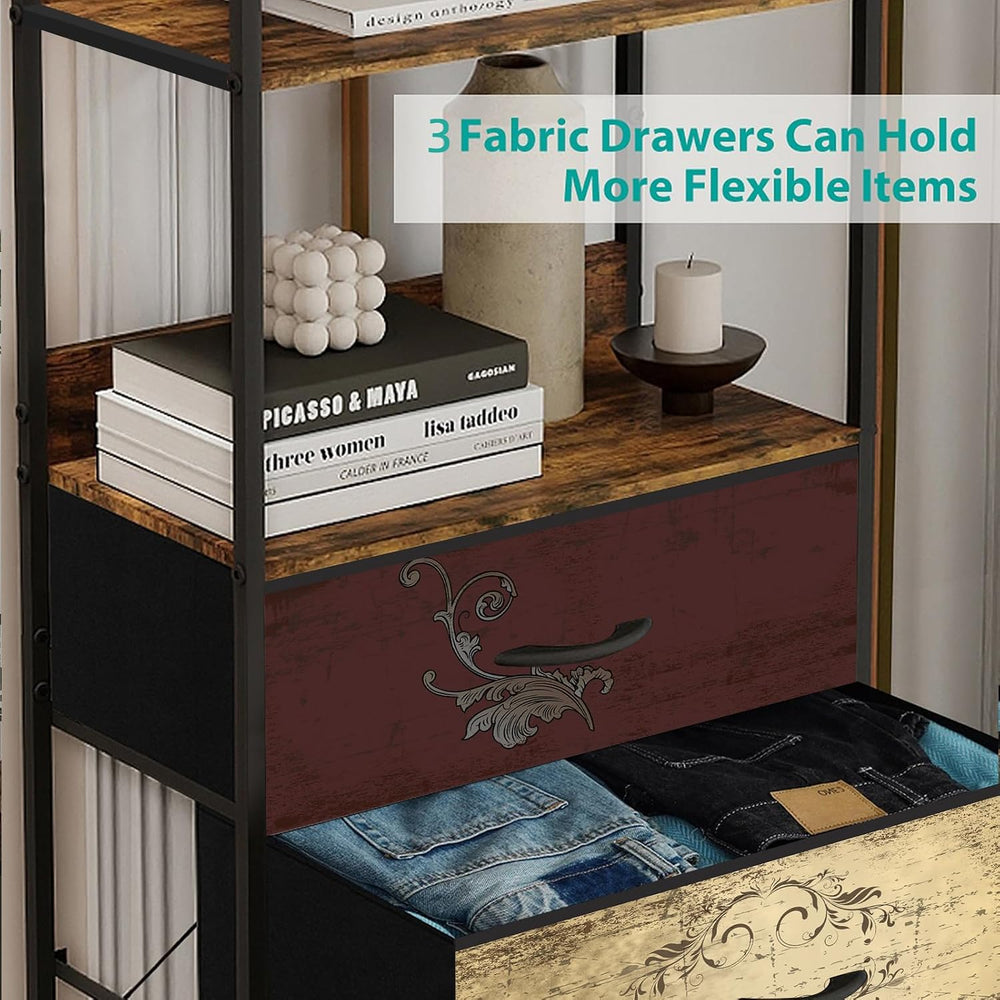 VASICAR Vertical Bookshelf with 3 Drawers, Narrow Bookcase with Shelves
