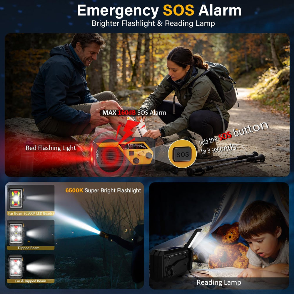 Emergency Radio Solar with 2 Charging Cables, 22000mWh NOAA Weather Radio
