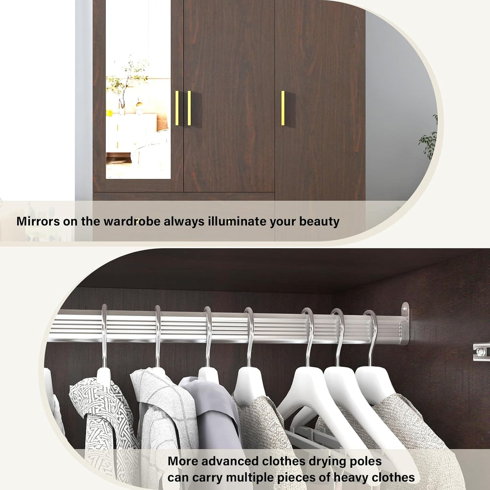jiteentarou 3 Door Wardrobe Closet with Mirror & LED Lights, Bedroom Armo...