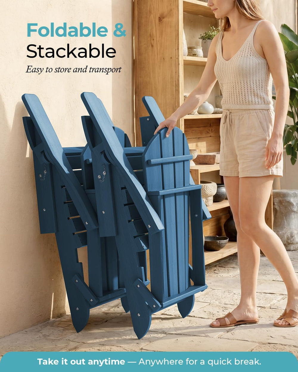 Ciokea Folding Adirondack Chairs Set of 2 HDPE All-Weather, Navy Blue