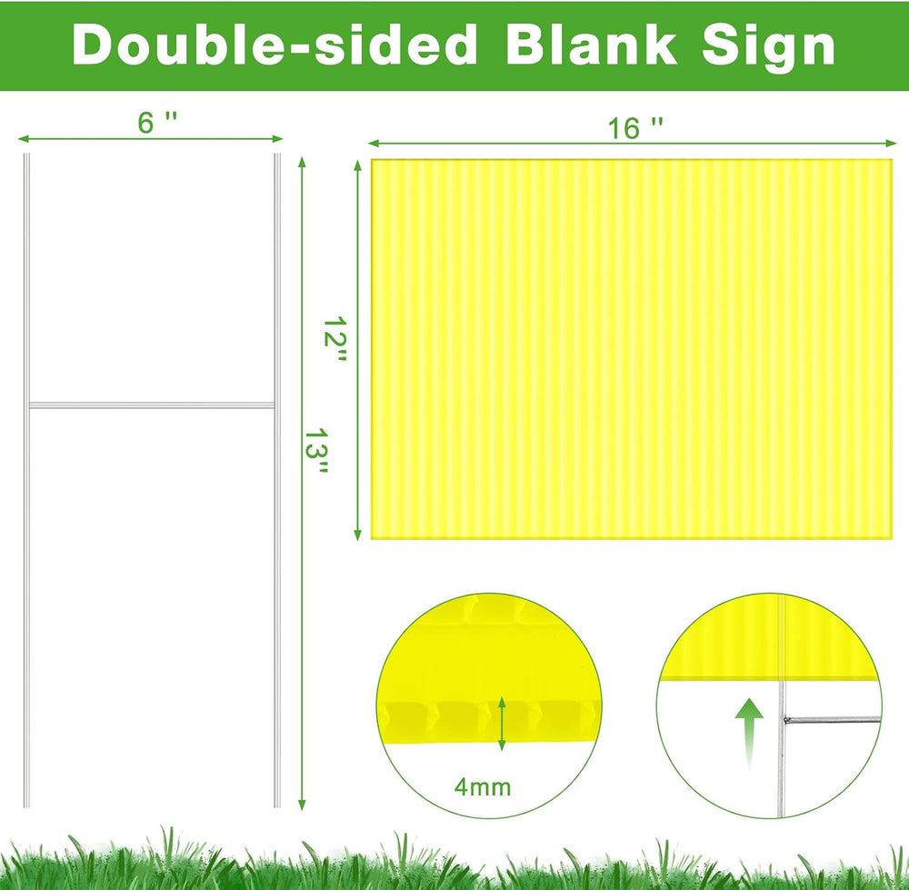Tuanse 20 Pack Yellow Yard Signs with Stakes 16x12 Inch Double Sided Blank