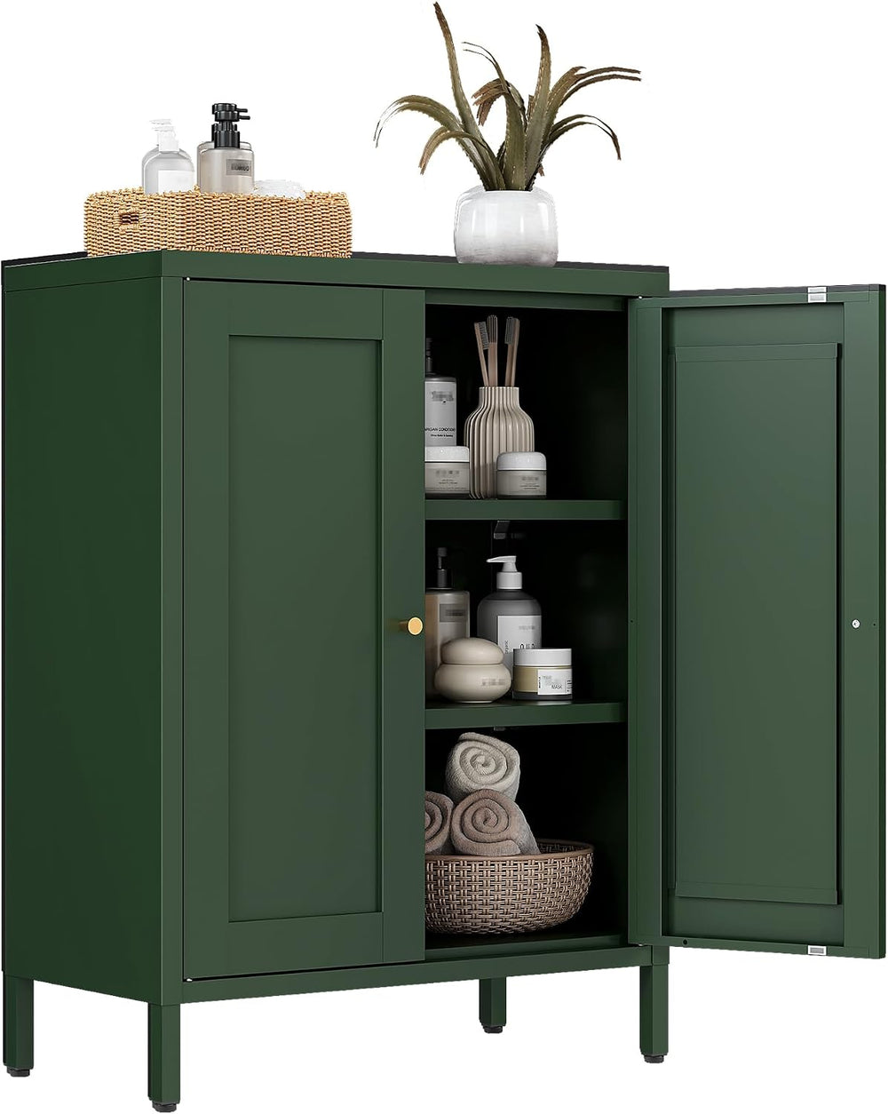 Bevivog Small Bathroom Storage Cabinet, Green Metal Locker