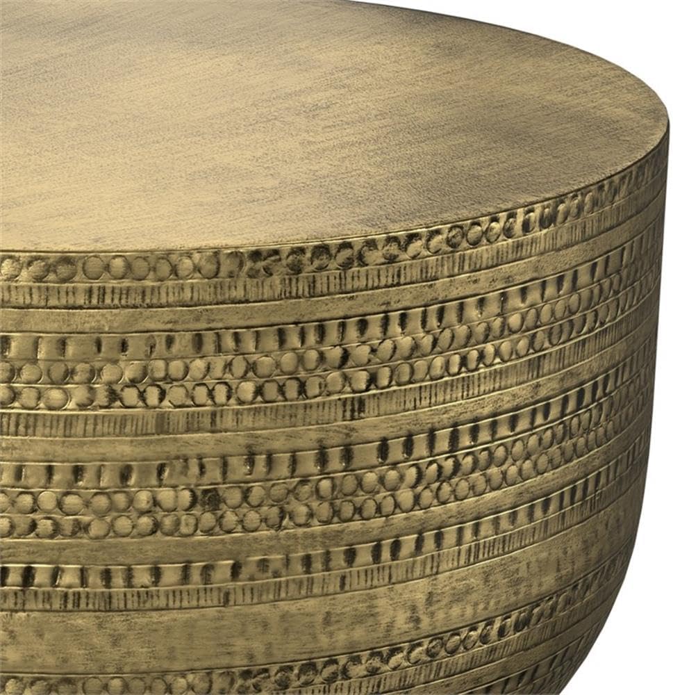 SIMPLIHOME Johnsen 30" Wide Round Metal Coffee Table in Antique Gold