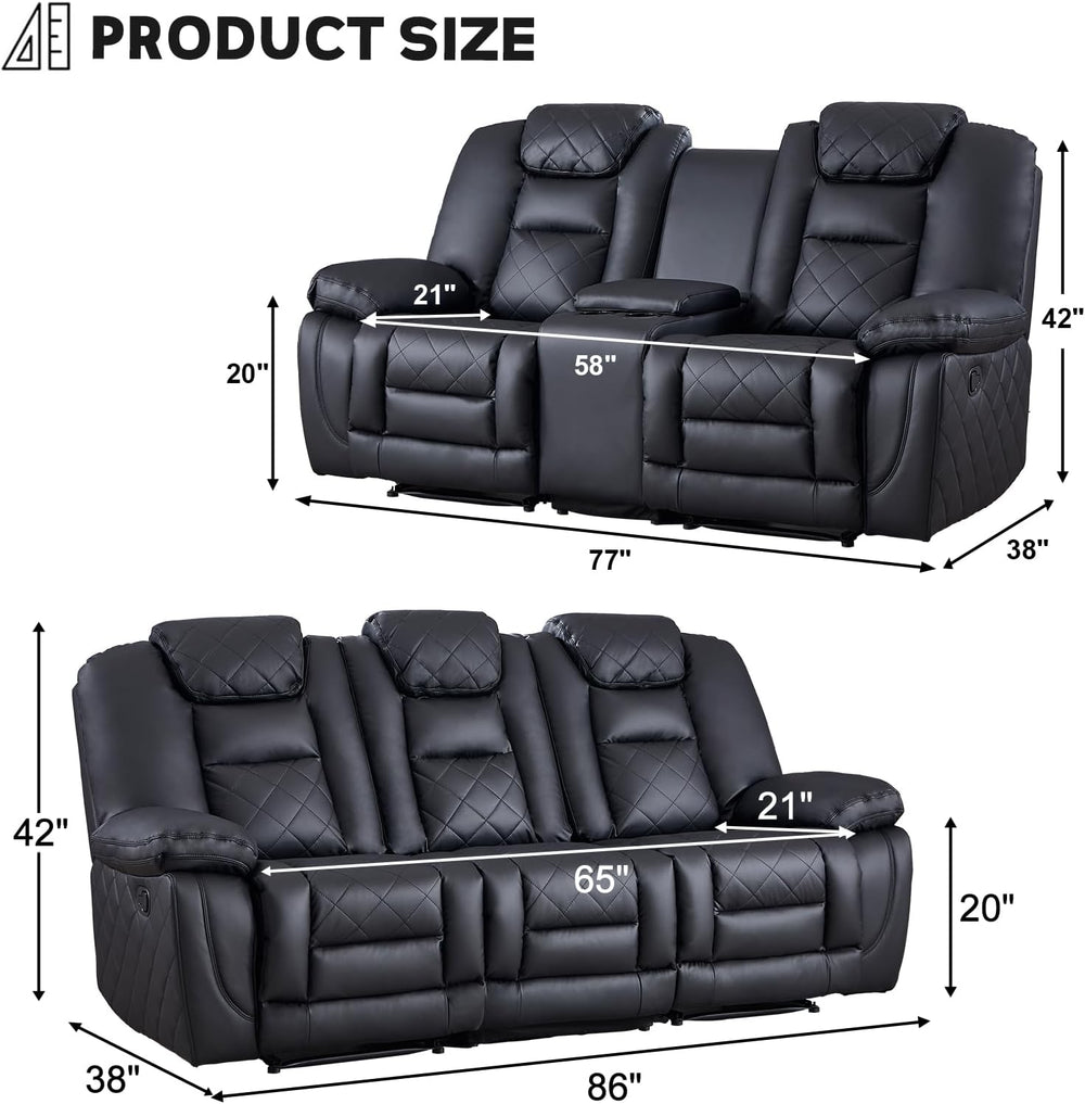 EBELLO Manual Recliner Sofa Set, Faux Leather Reclining Living Room Furniture...