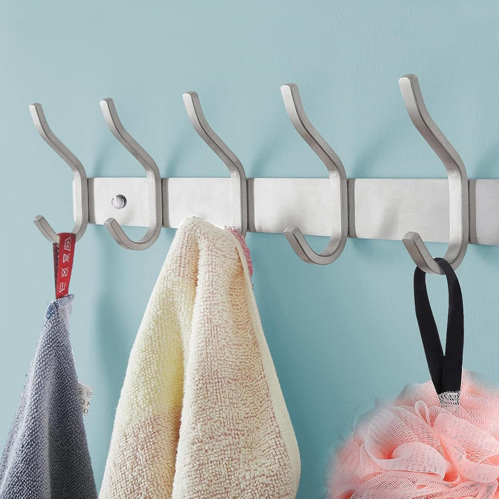 23 Inch Coat Rack Wall Mount with 8 Hooks, Silver Coat Hooks