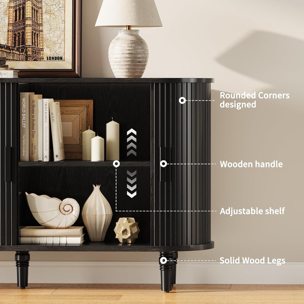 55" Sideboard Buffet Cabinet with Storage - Fluted Credenza Storage Cabinet