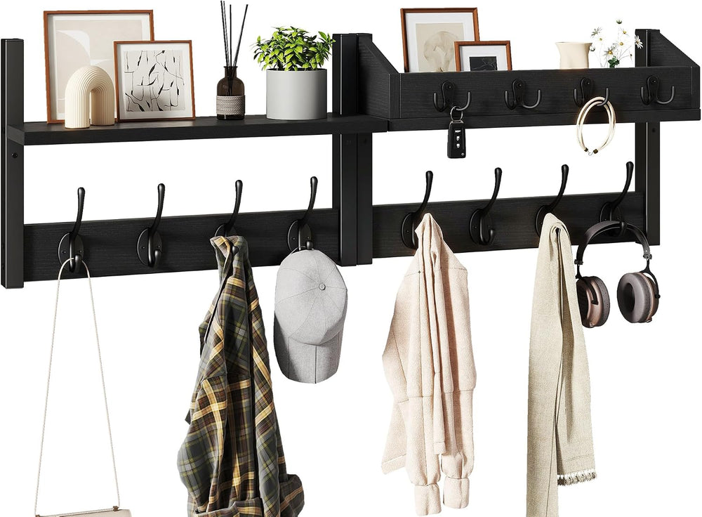 YMYNY 31.5" Coat and Key Rack Wall Mount with Shelf, Black, HWS007B-2