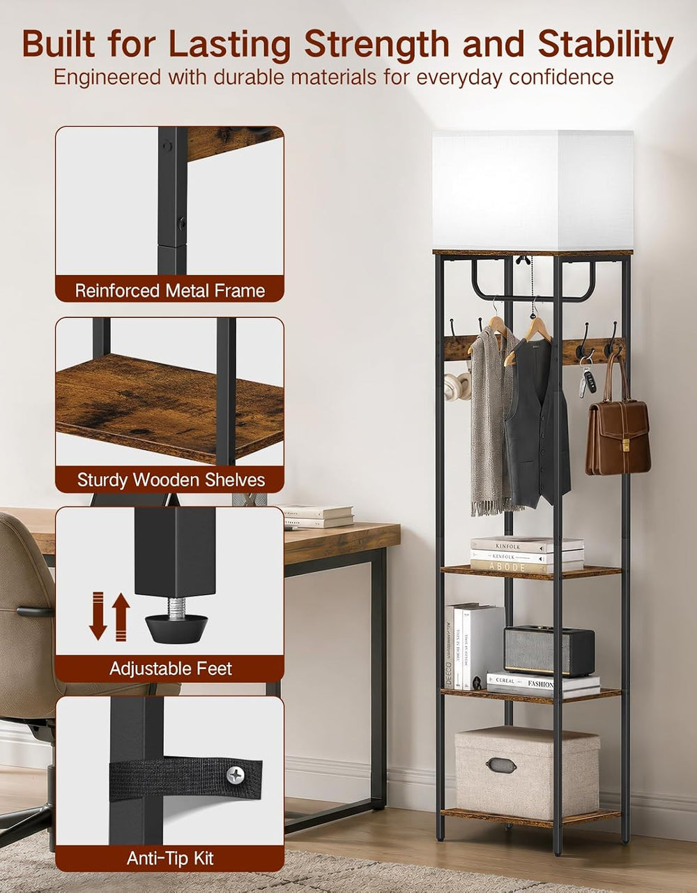Compact Coat Rack with Lamp & Remote, 3 Color Temperatures