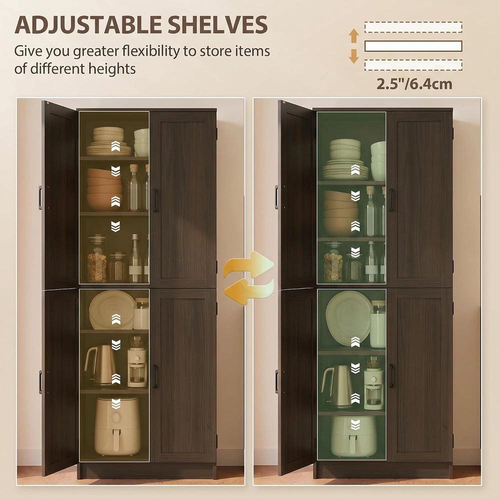 HOMCOM 67" Freestanding Kitchen Pantry 4-Door Cabinet Distressed Brown
